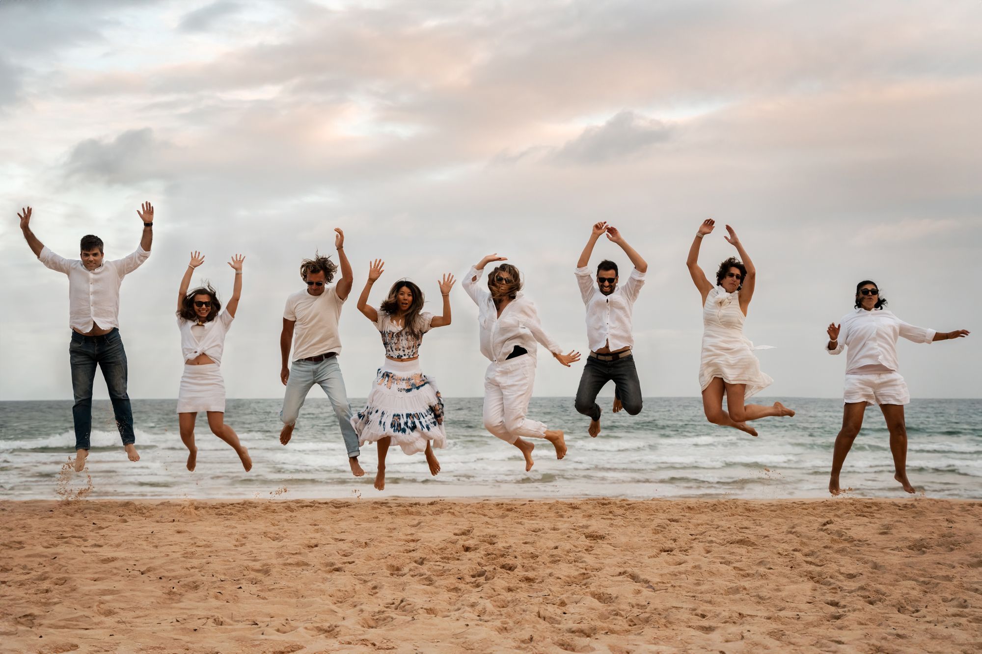 Fun portrait photoshoot on the northern beaches Manly with couple of friends who loves the beach and see