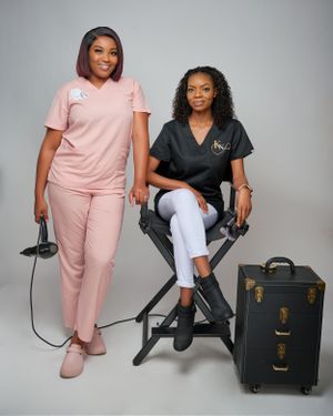 corporate branding photography of a makeup artist and a hairstylist holding their equipment