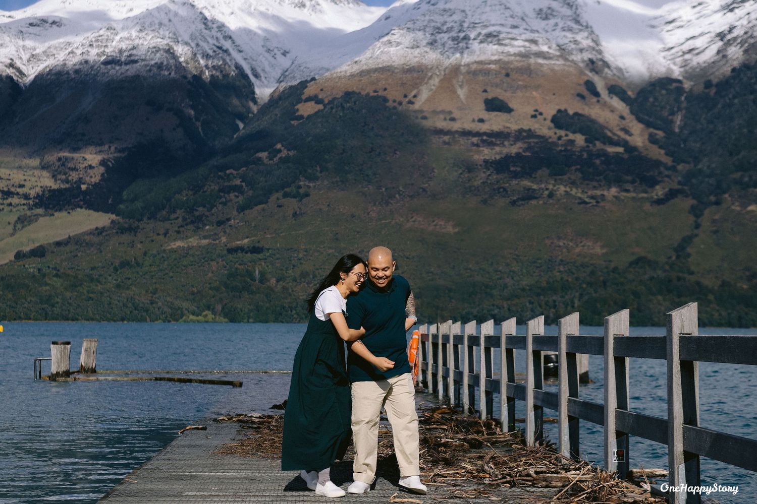 Scenic pre-wedding shoot in Glenorchy with soft light and stunning Queenstown views.