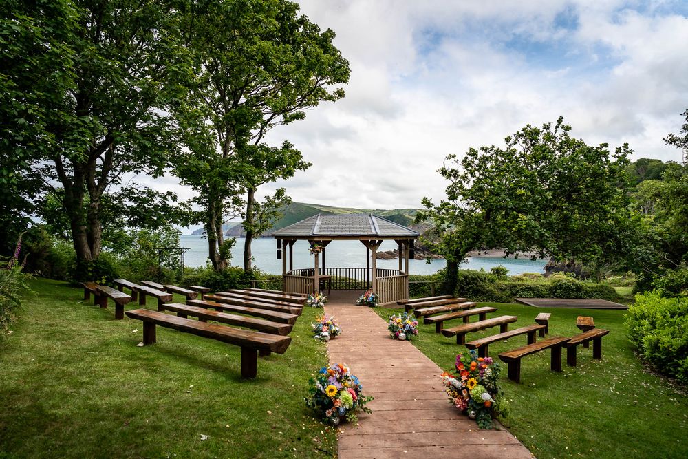 Ceremony area with coastal views at Watermouth Cove Weddings
