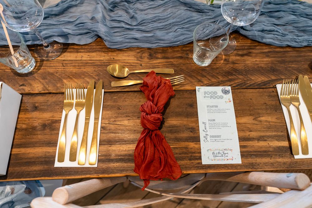 Bride and Groom's table decorations at their North Devon Wedding