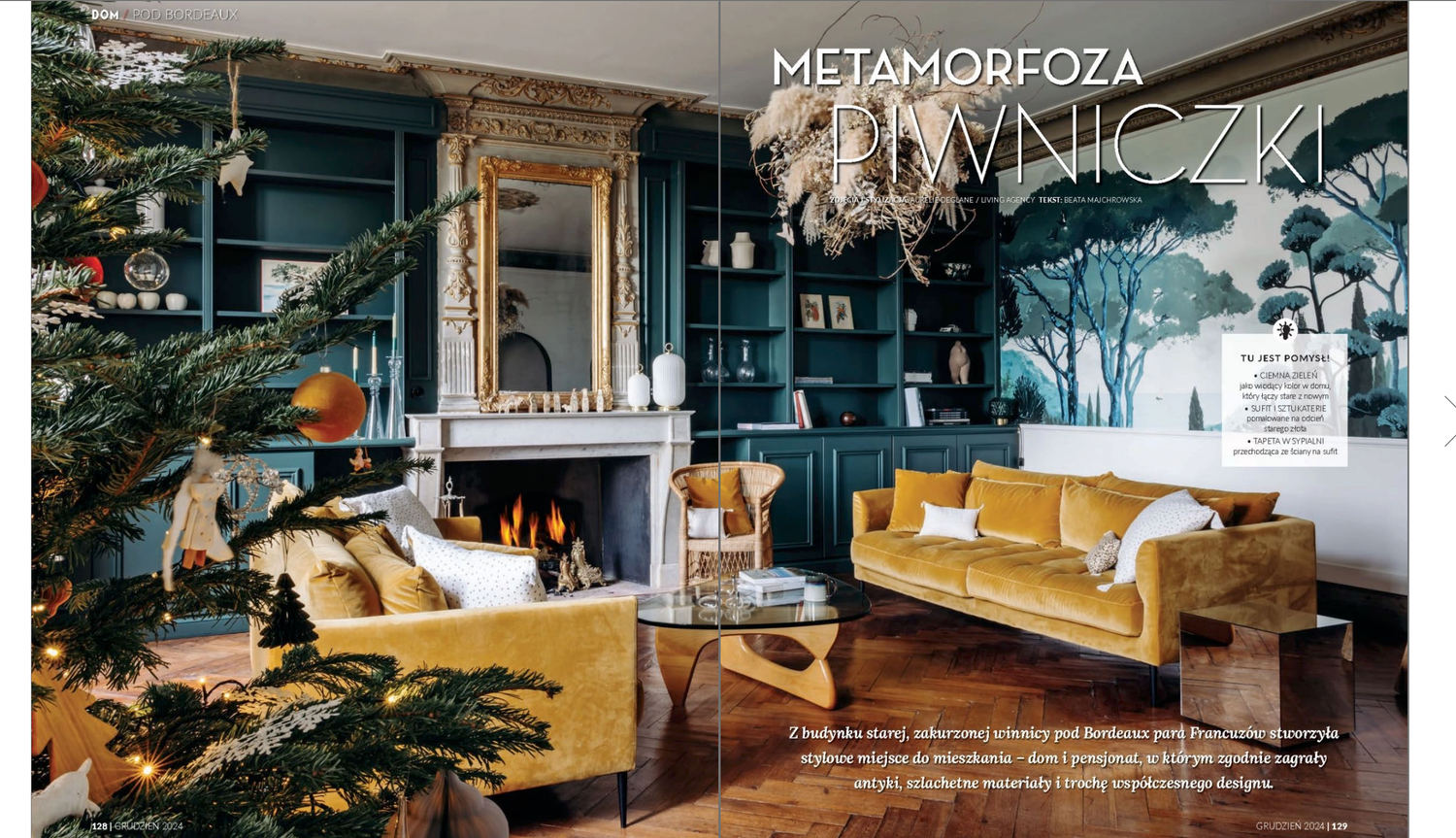 French Art & Décoration magazine cover featuring a stylish bedroom with yellow accents and neutral tones, November 2023 issue.