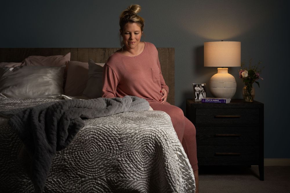 A series of photos showing a cozy bedroom interior with warm lighting and textured bedding.
