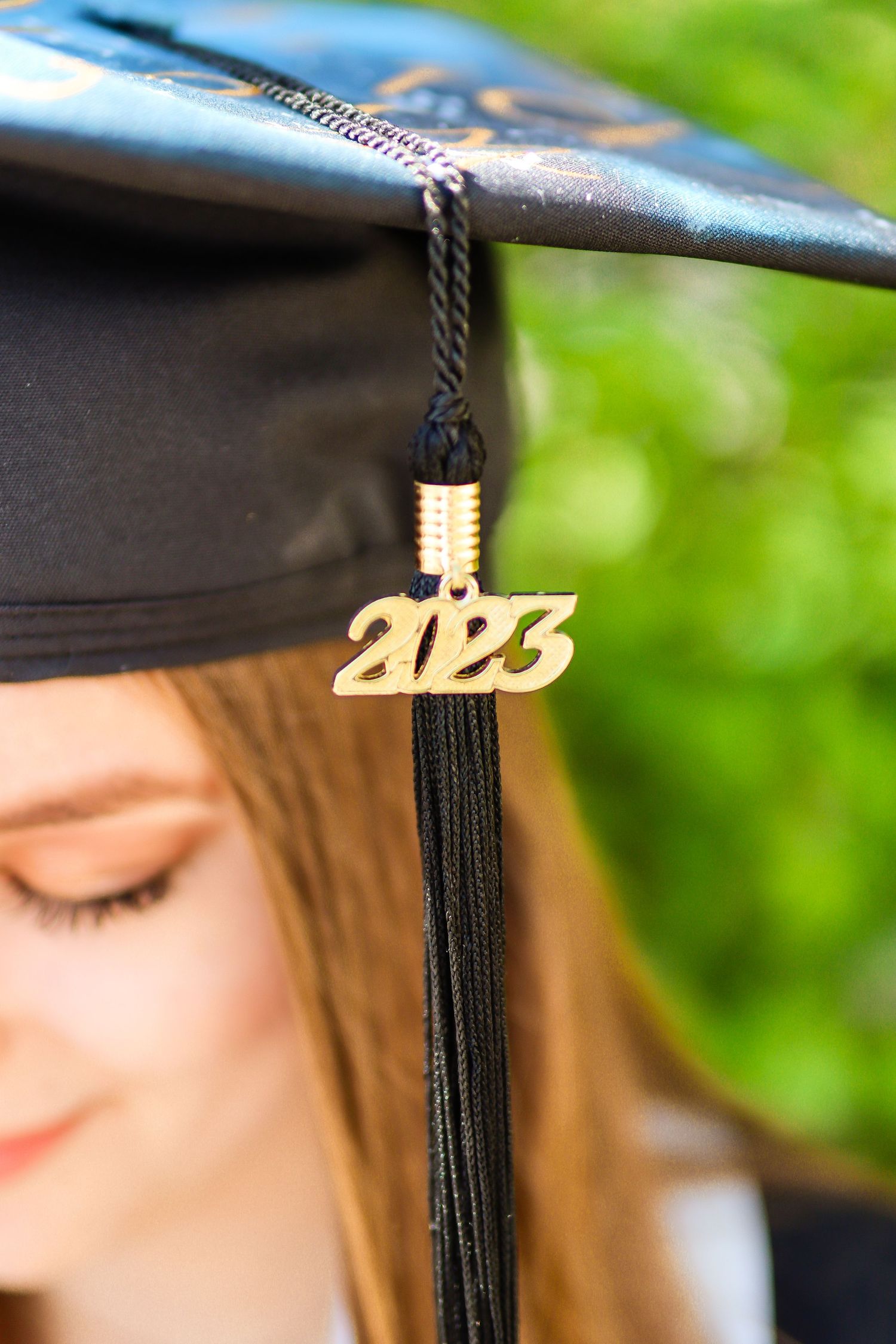 A closeup image of a 2023 graduation tassel for a cap and gown.