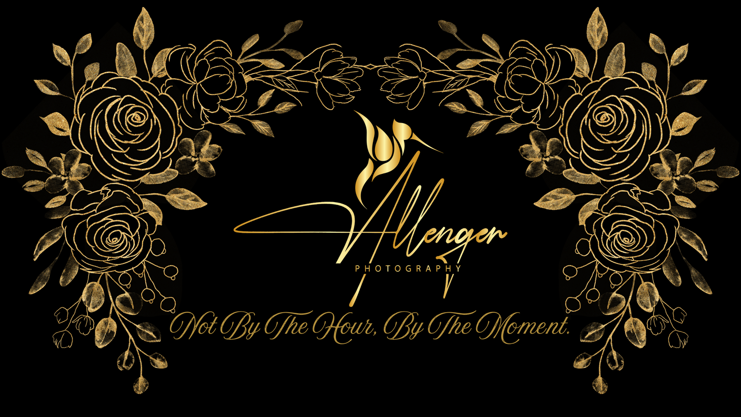 Elegant black and gold floral logo design with roses and cursive text for Mangan company against dark background.