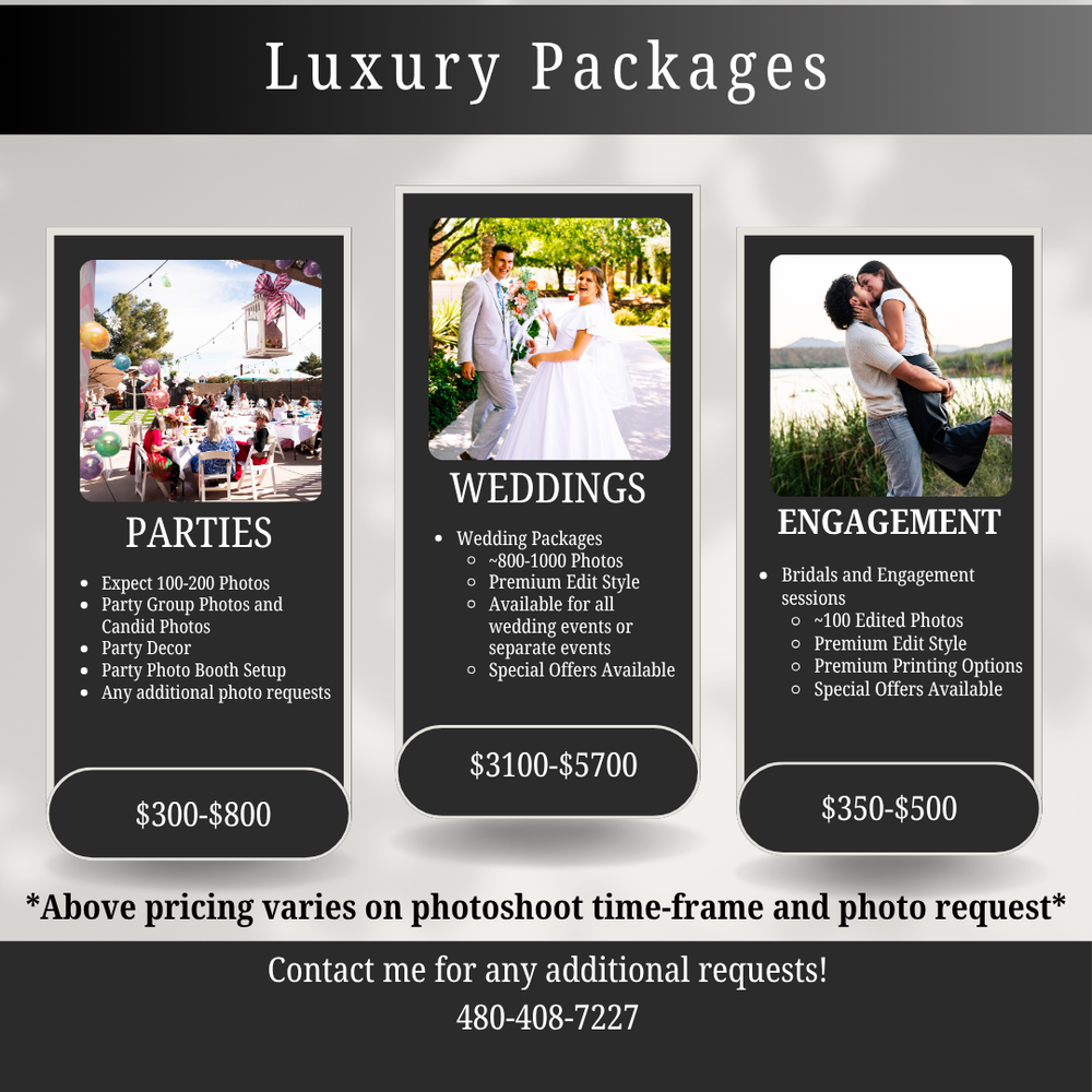 Wedding, Party, and Engagement Photo pricing
