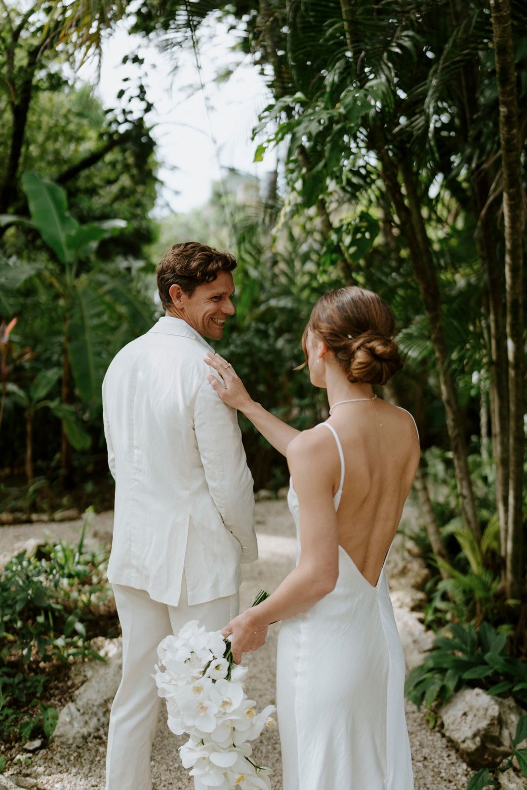 Emotional first look moment at a boutique hotel in Nosara