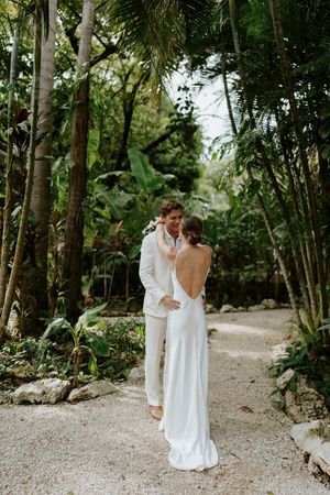 Groom turning to see his bride for the first time in Nosara, Costa Rica