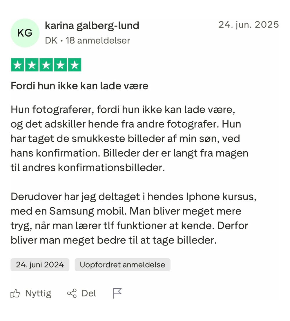 Social media review interface with five star rating and user comment.