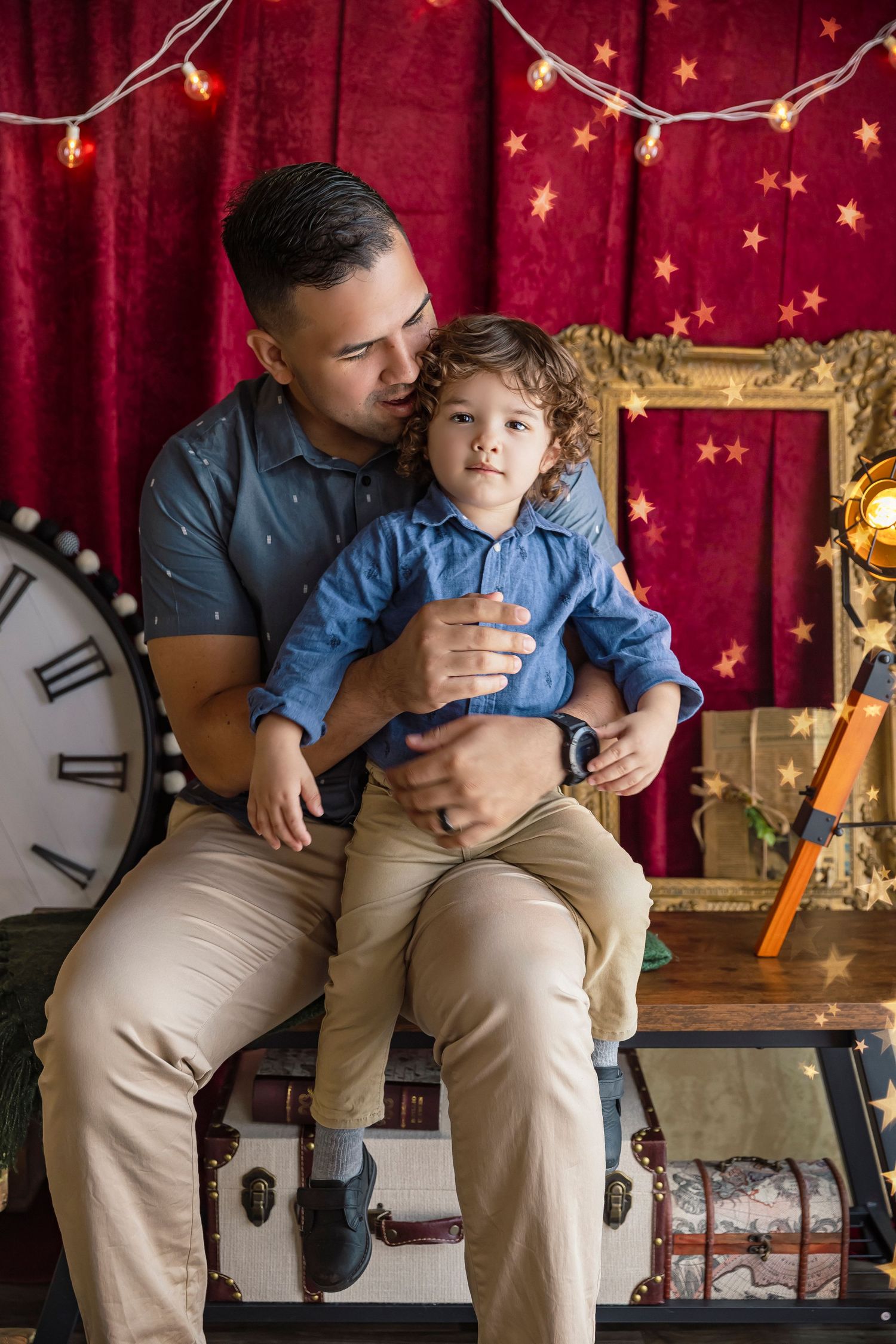 father and son bond in a photography both with denim shirts