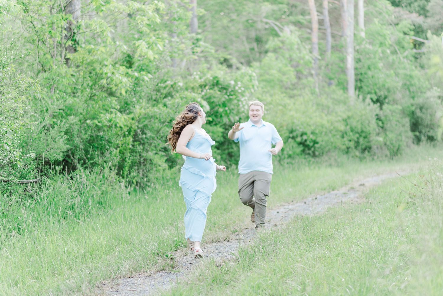 Engagement session at Quemahoning Reservoir in Johnstown Pennsylvania, running together