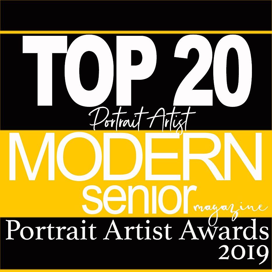 Modern Senior magazine Top 20 Portrait Artist Awards 2019 logo in black and yellow.