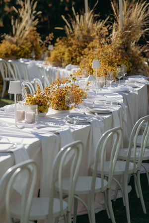Yellow wedding decor. Table setup. Johannesdal Venue. Stellenbosch. Fleur Le Cordeur. Cape Town South African Wedding Photographer