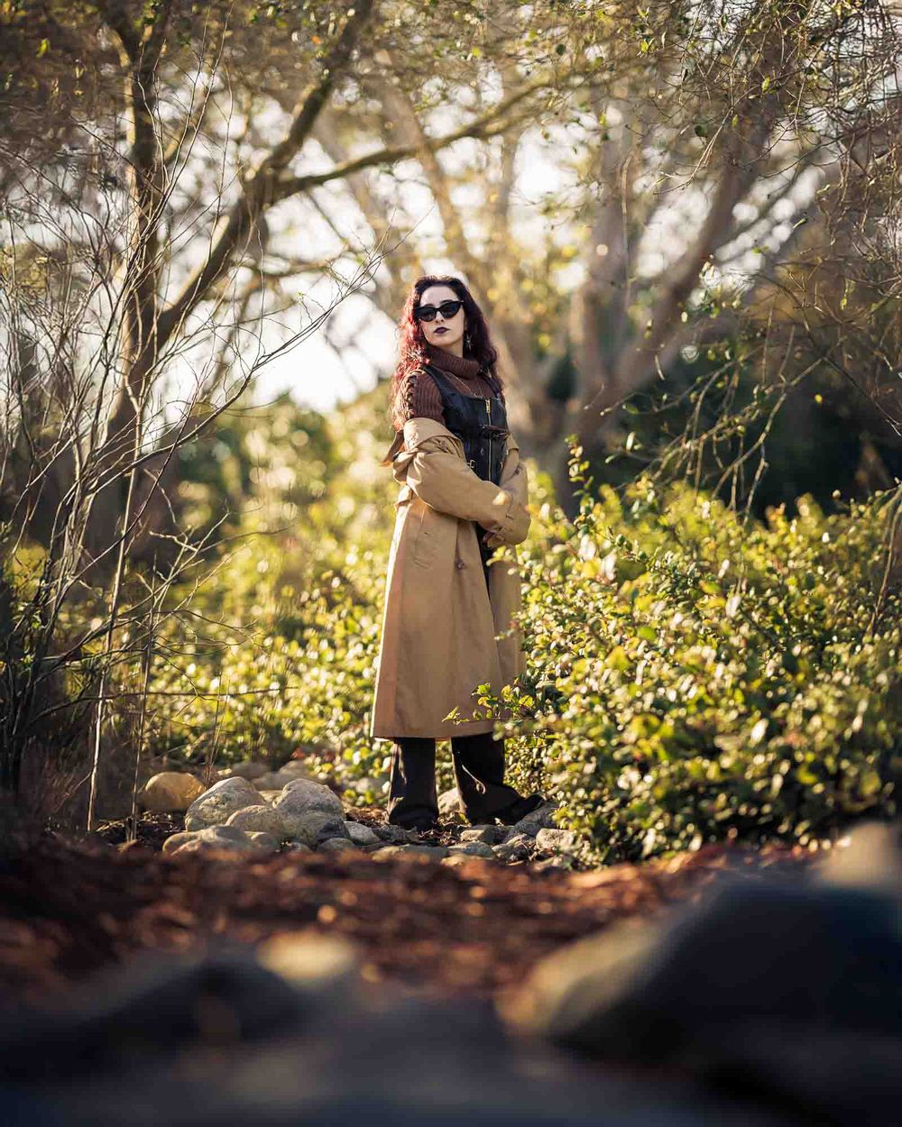 female model in winter fashion portraits in Huntington Central Park with photographer ChrisCornishPhotography