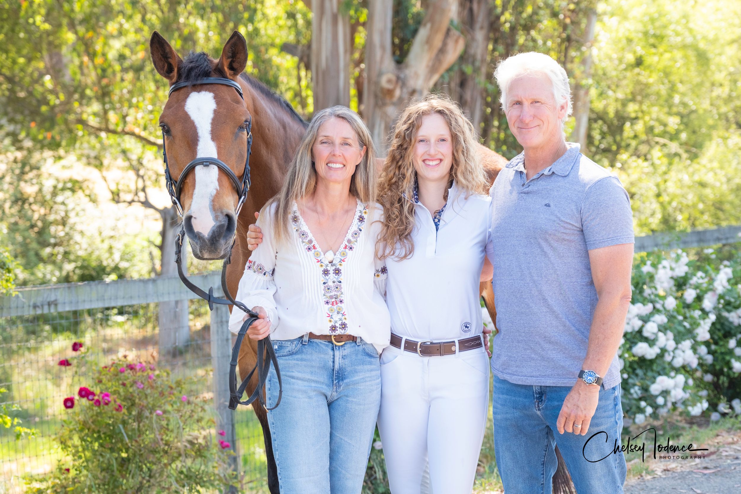 Family portrait with a retired horse at Melody Oak Farm in Petaluma, CA, captured by Sonoma County equine and family photographer