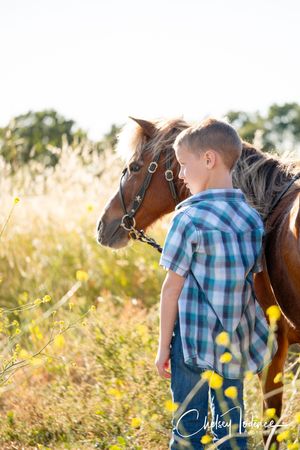 Equine portrait of a young boy standing with his pony, photographed in Petaluma, CA