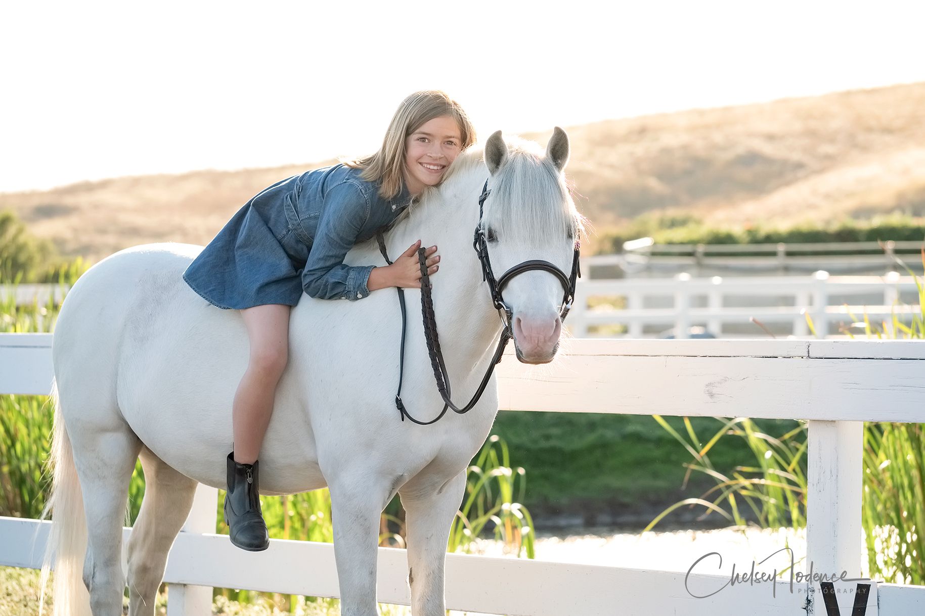 Equine portrait of a young girl sitting on her grey horse at a ranch in Petaluma, California, by a professional equine photographer