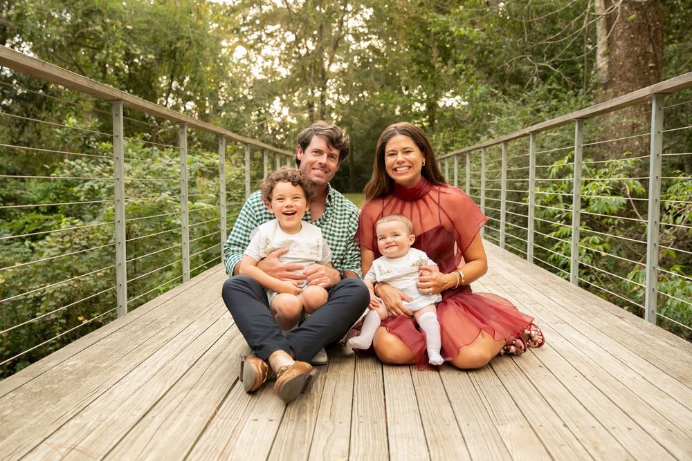 Gorgeous family of four at LSU Hilltop Arboretum for fall mini session.