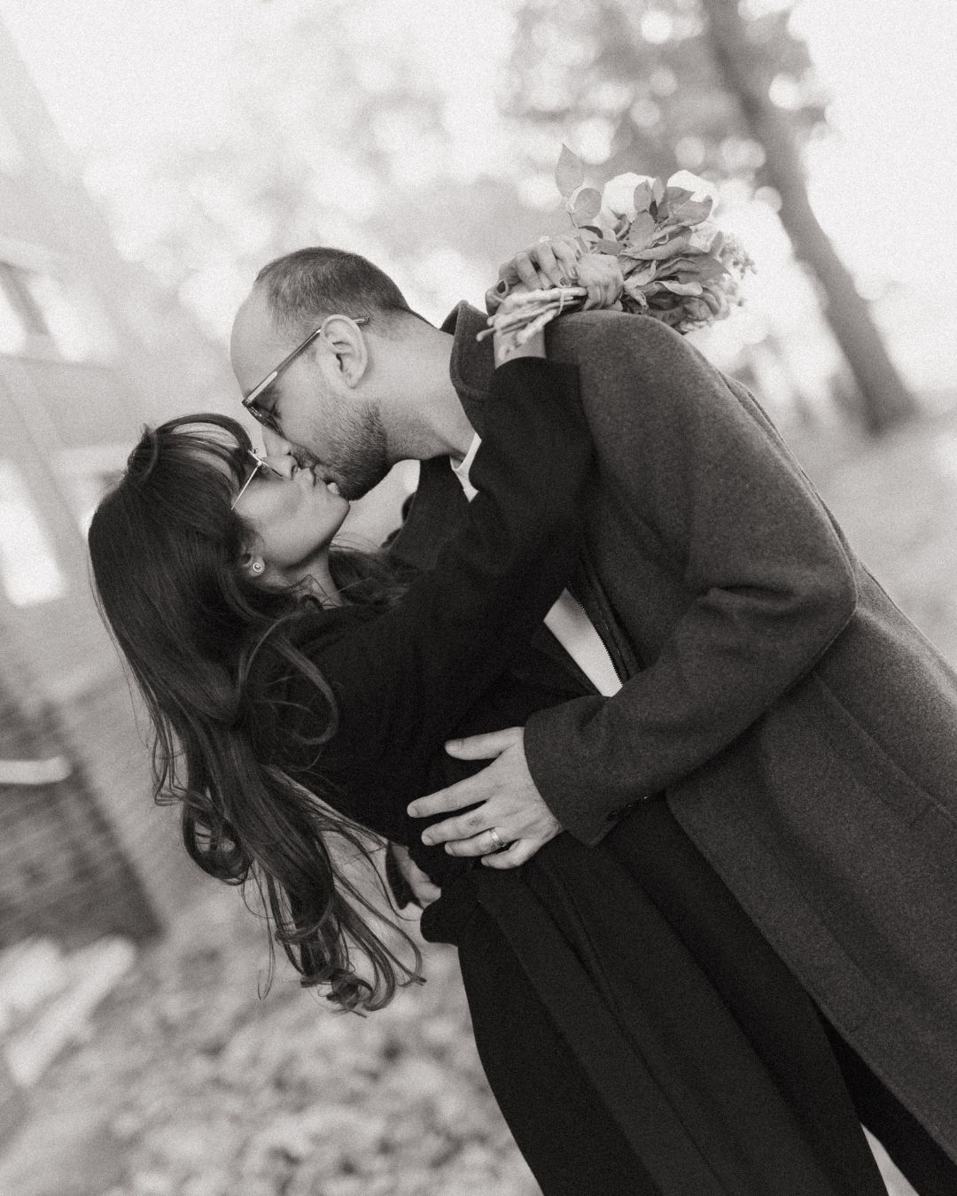 Black & white romantic portraits capturing intimate couple moments, beautifully framed by a professional wedding photographer in Mumbai.