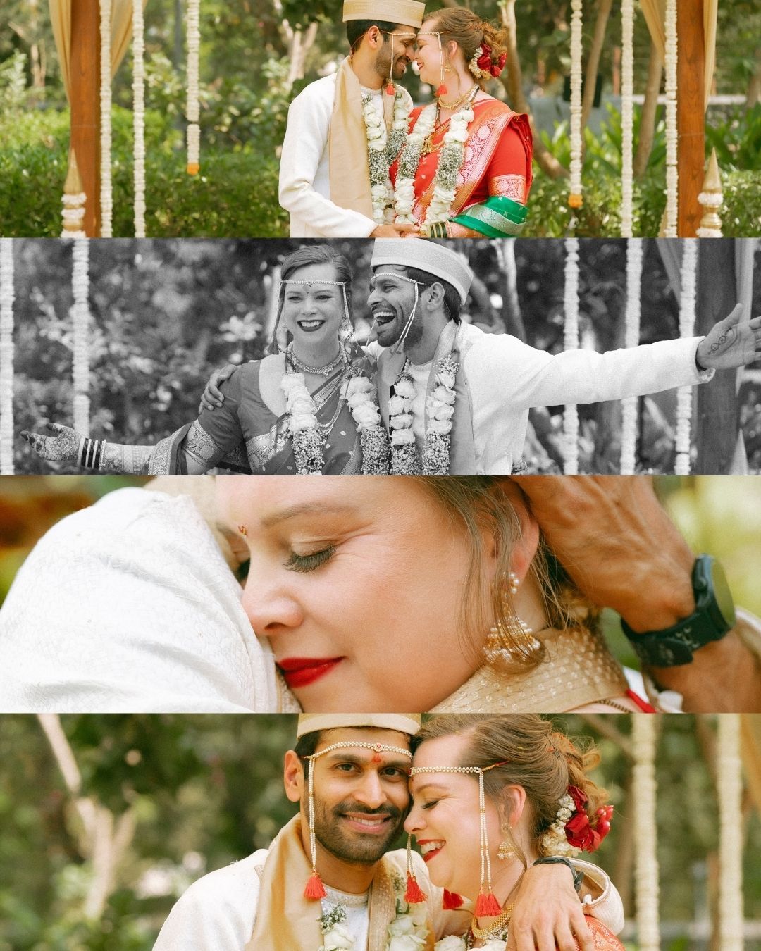 Stunning Indian & Western fusion wedding couple collage, beautifully shot by a trusted wedding photographer near me in Mumbai.