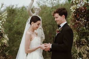 Bride and groom exchanging vows during sunset ceremony at Jeune Perché luxury wedding venue in Oceanside