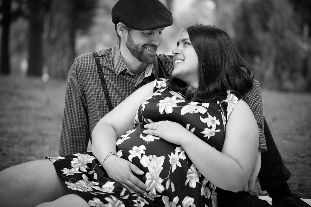 Black and white portrait of couple expecting a baby - Kelly Chapman Photographer Perth