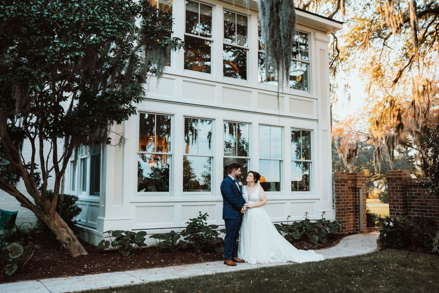 wedding, couples portrait, bride and groom portraits, couple looking at each other after getting married.