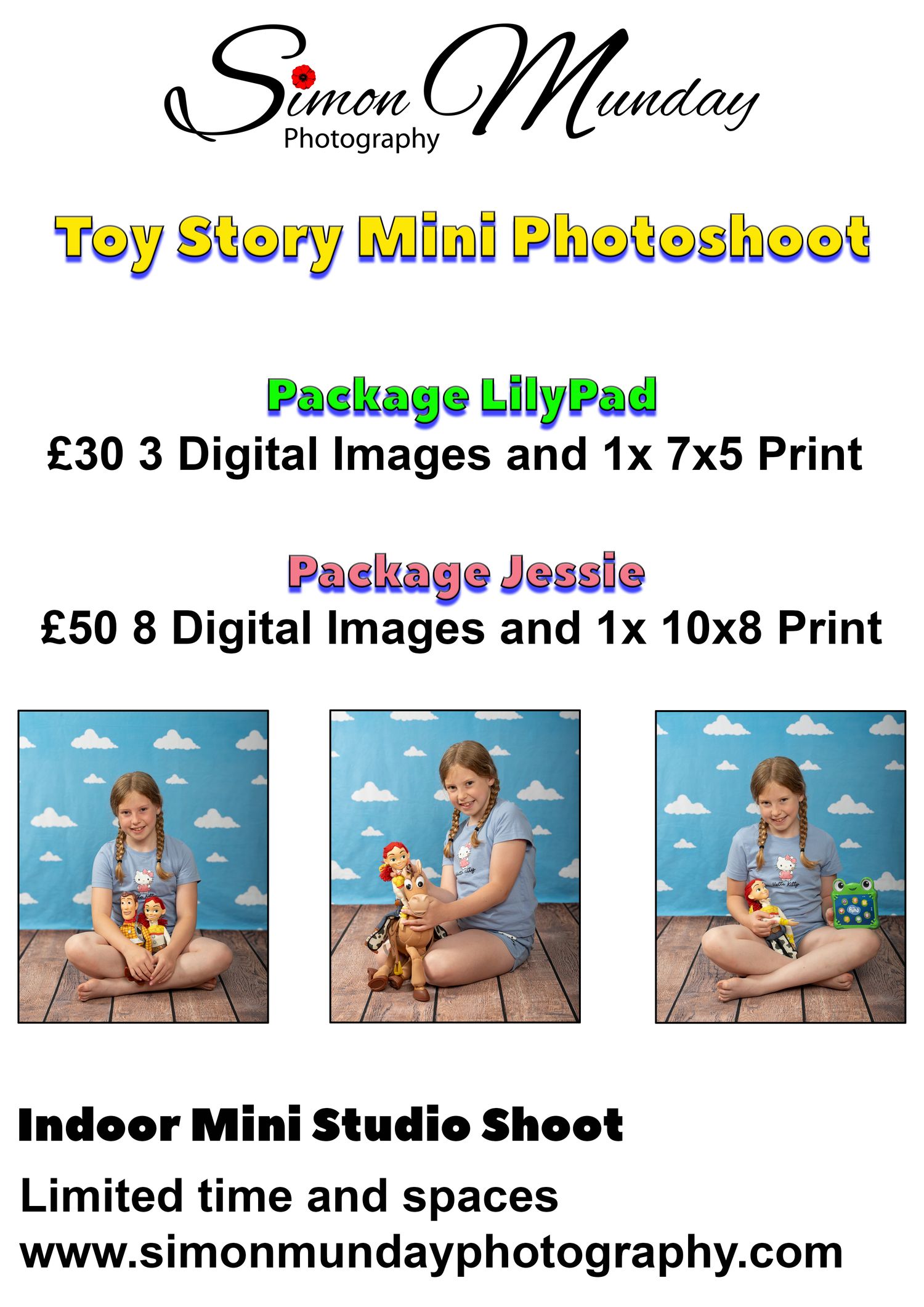 Christmas mini session photography pricing packages with sample family photos.