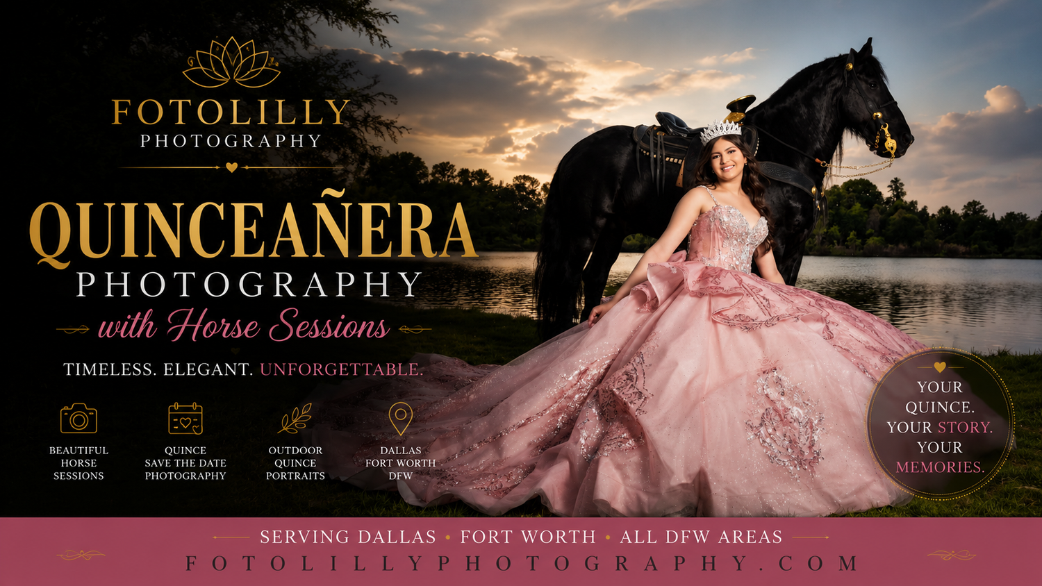 Grand Prairie Texas quinceañera photographer specializing in horse sessions and outdoor portraits throughout Dallas Fort Worth area today