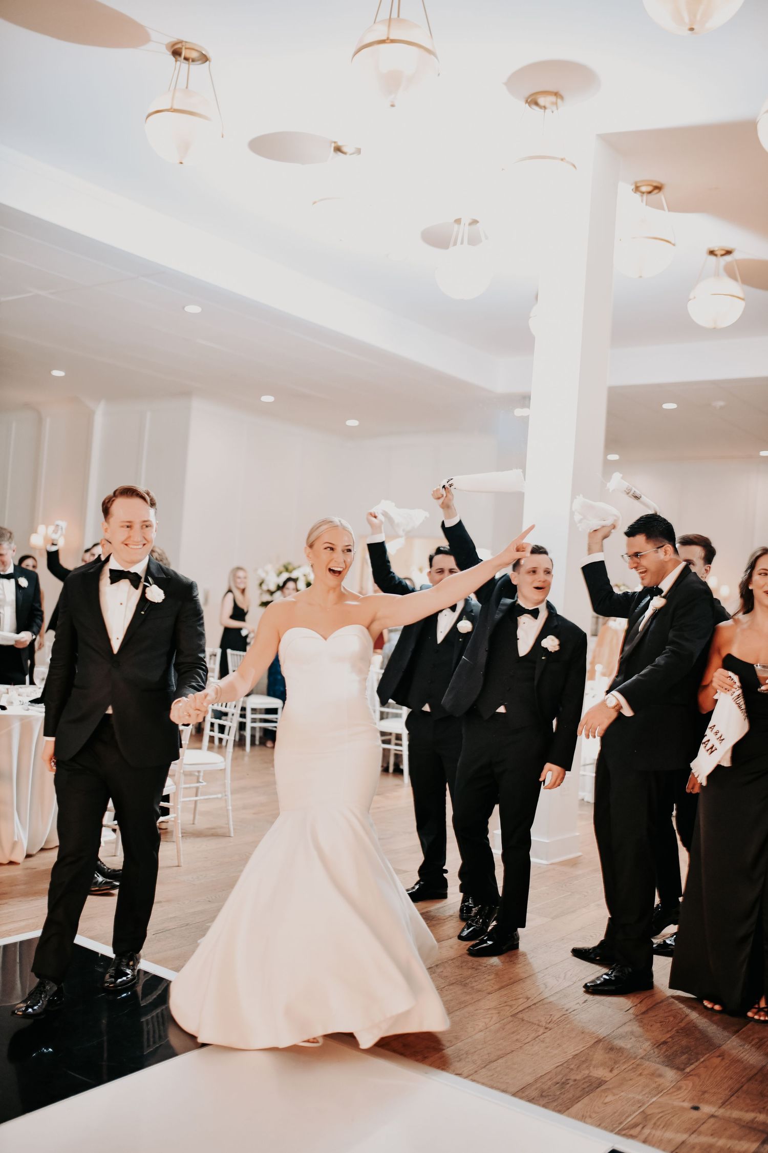 Bride and groom entering Hall on Dragon as husband and wife