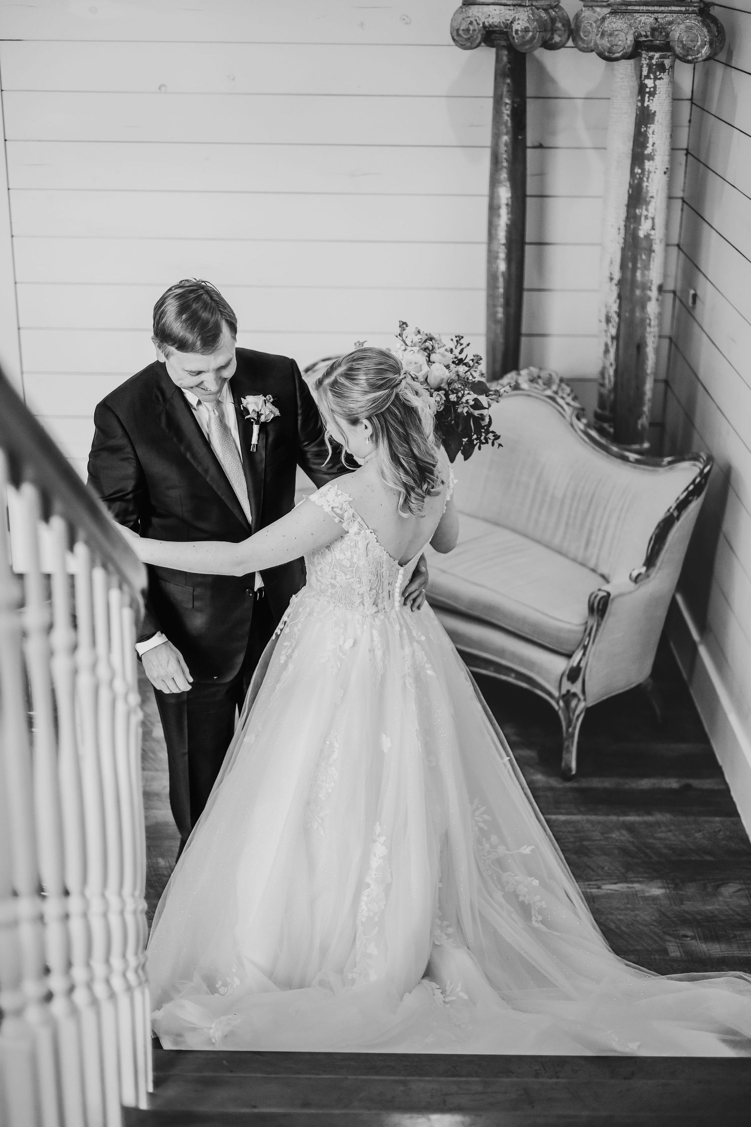 Sweet father of the bride reaction during a French Farmhouse wedding