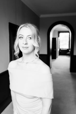 Black and white bridesmaid portrait at Boyne Hill House Estate.