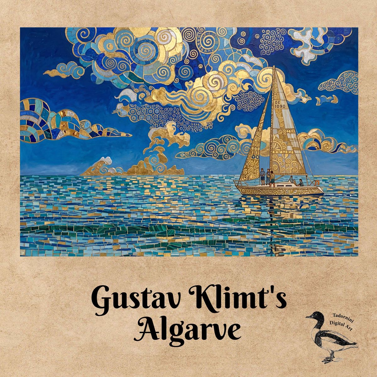 Vincent van Gogh inspired swirling blue coastal Algarve landscape painting with ocean and cliffs. AI DIgital Art by Alyson Sheldrake.