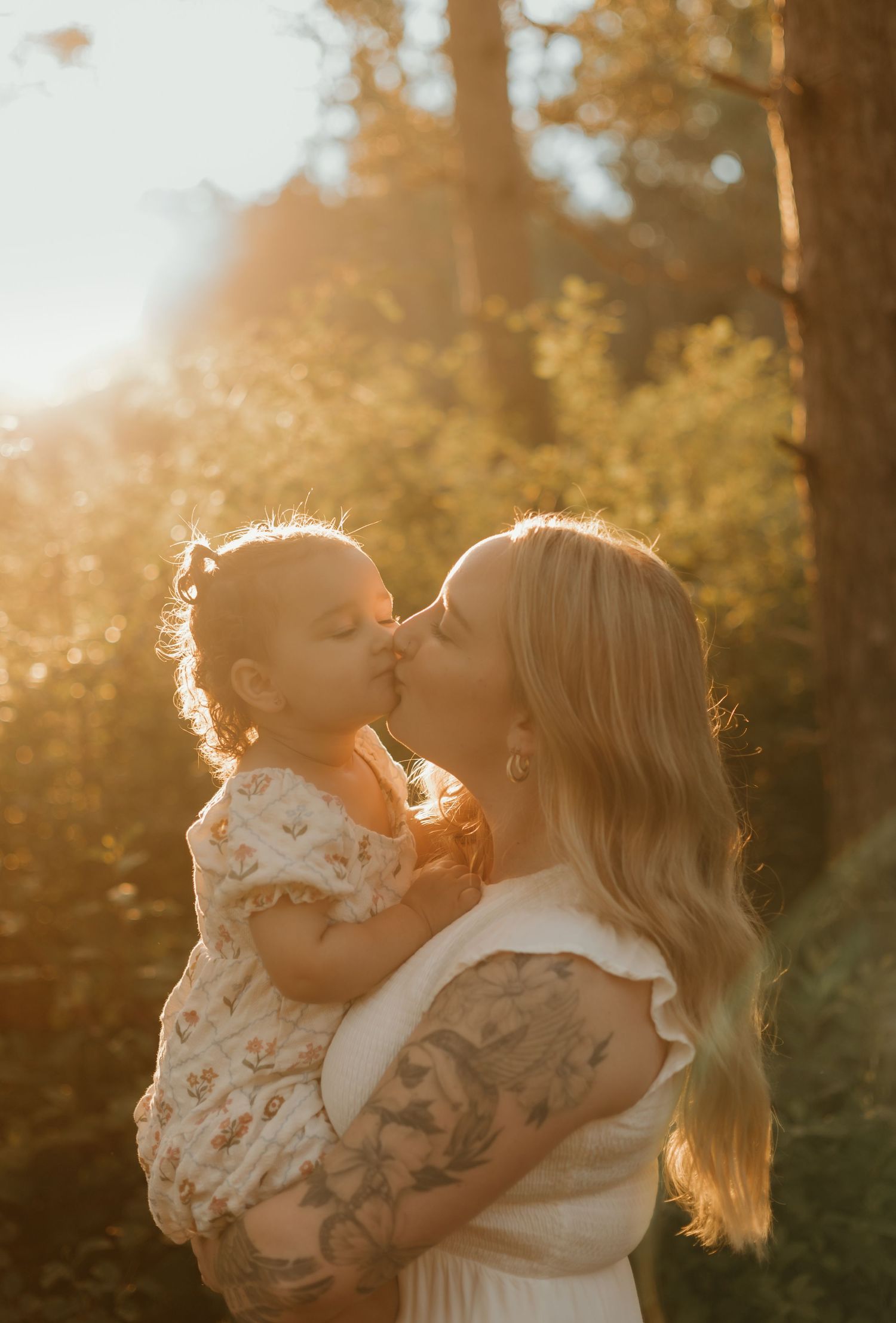 mom and daughter golden hour
