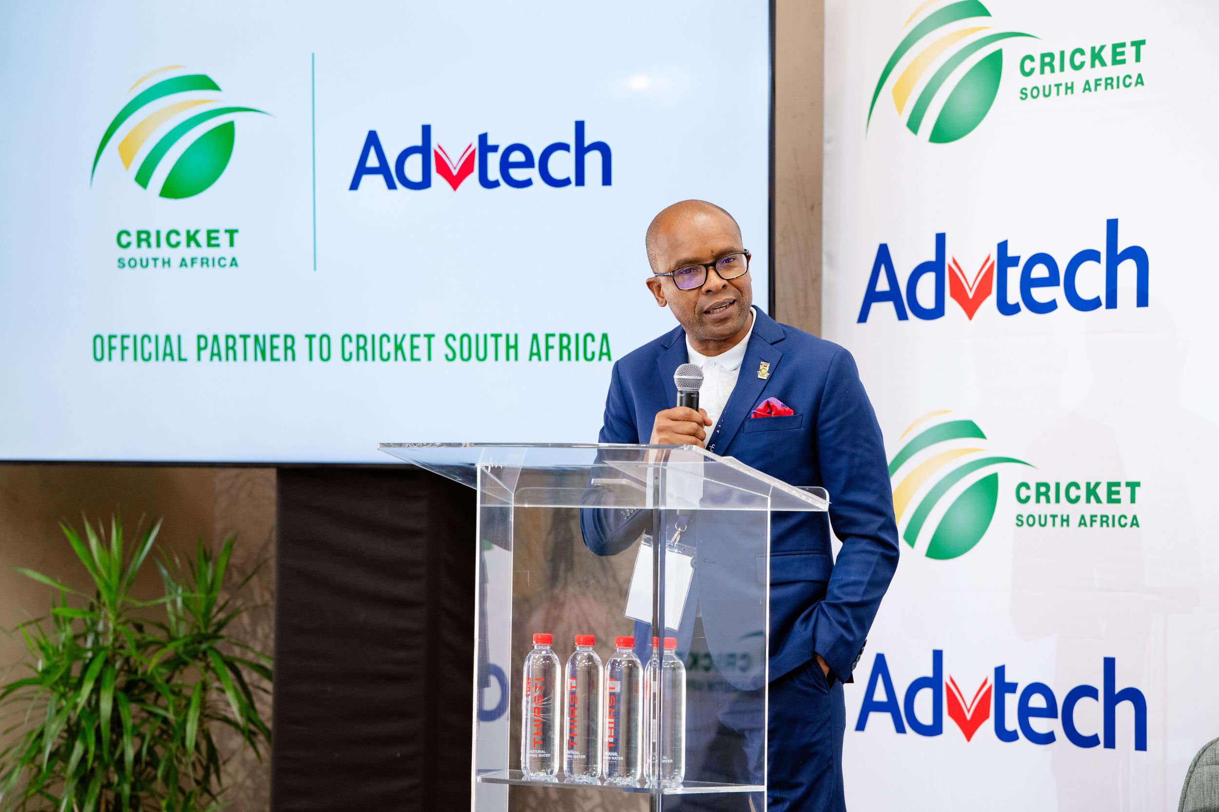 Speaker presenting on stage during the Advtech Cricket South Africa event