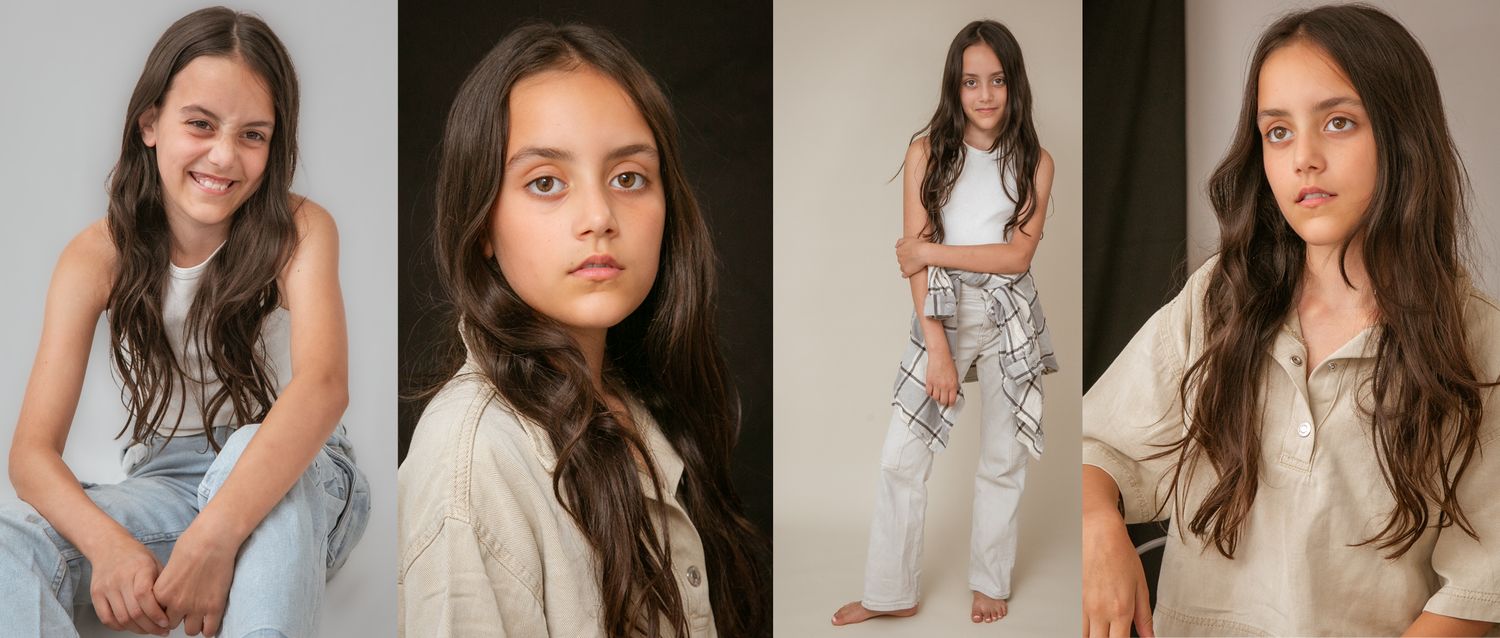 Studio acting headshots and portfolio collage for a young brunette actor, by an East Anglian portrait photographer.