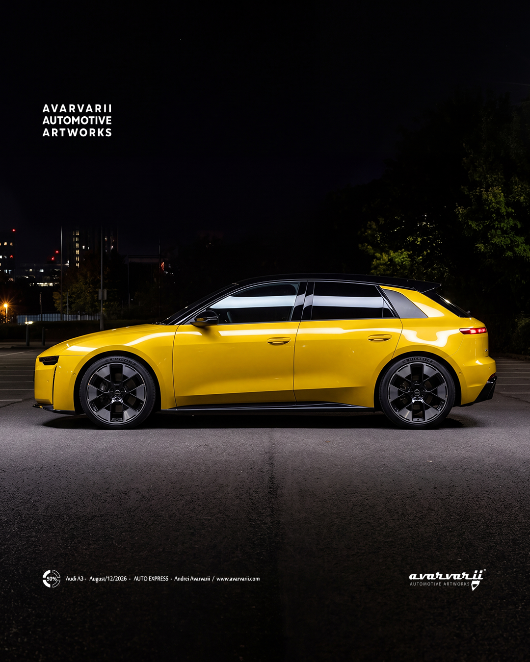 Skoda Peaq Next Gen electric SUV in vibrant lime green, showcased in a dynamic side profile shot by Avarvarii Automotive Artworks.