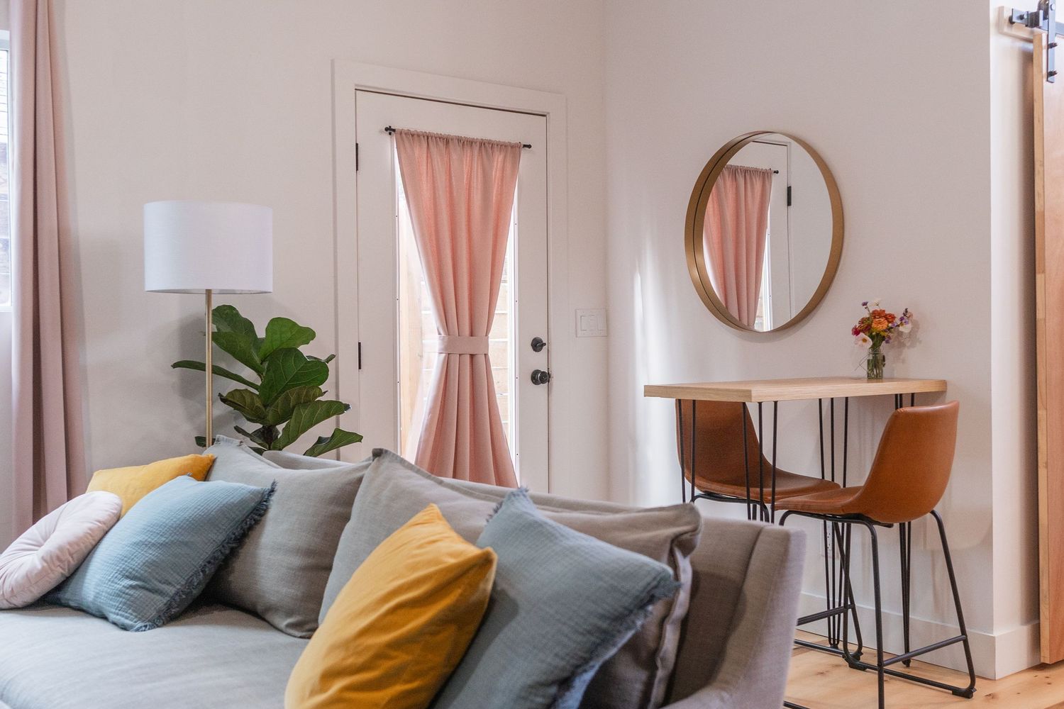 Cozy couch and small dining table