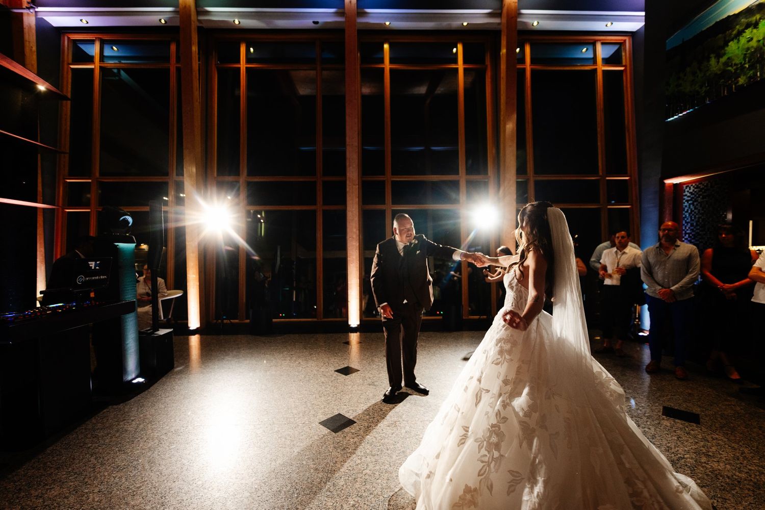 First dance in the Azuridge ballroom with lights