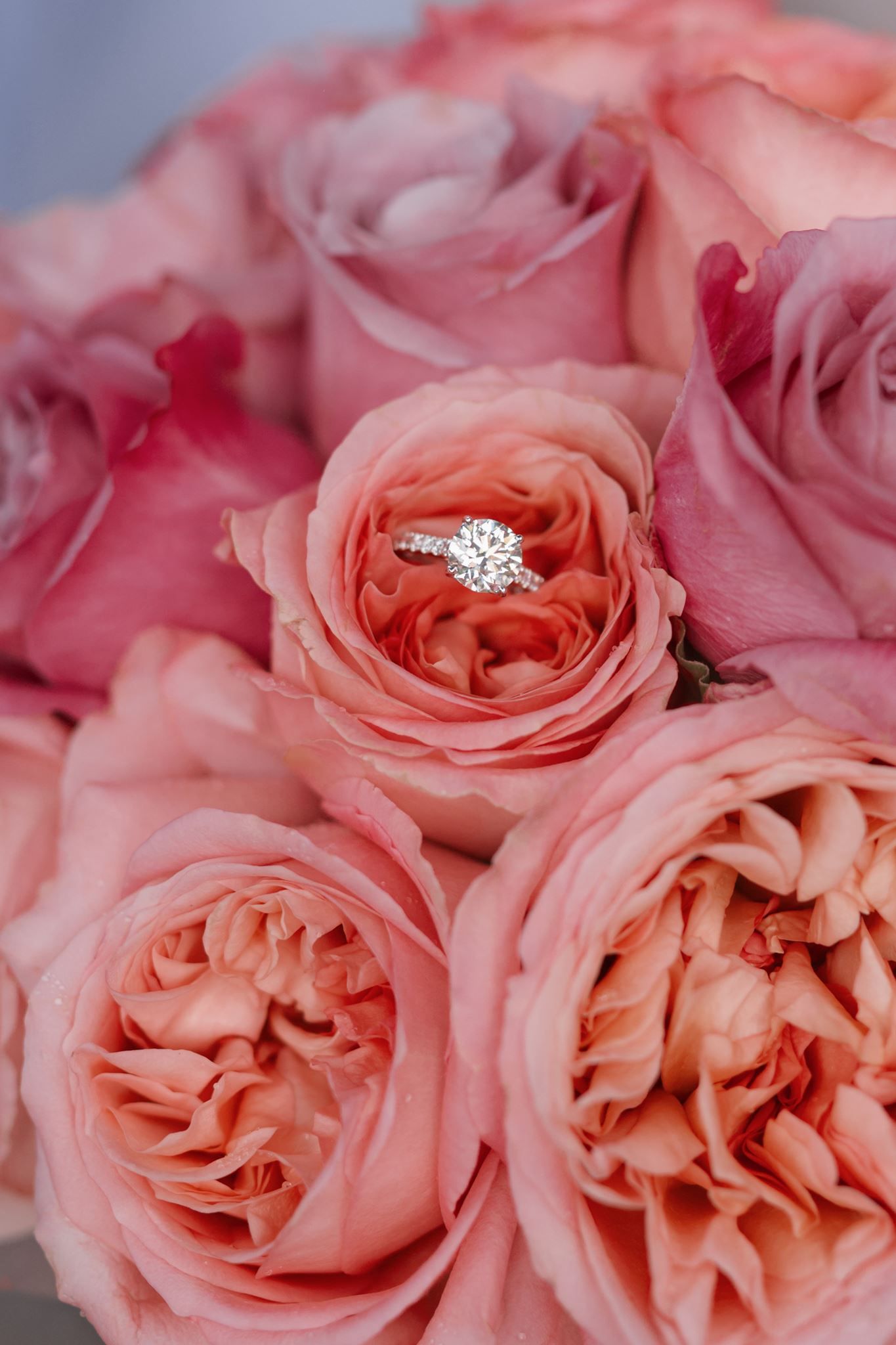 Close-up of engagement ring following a surprise proposal in Houston