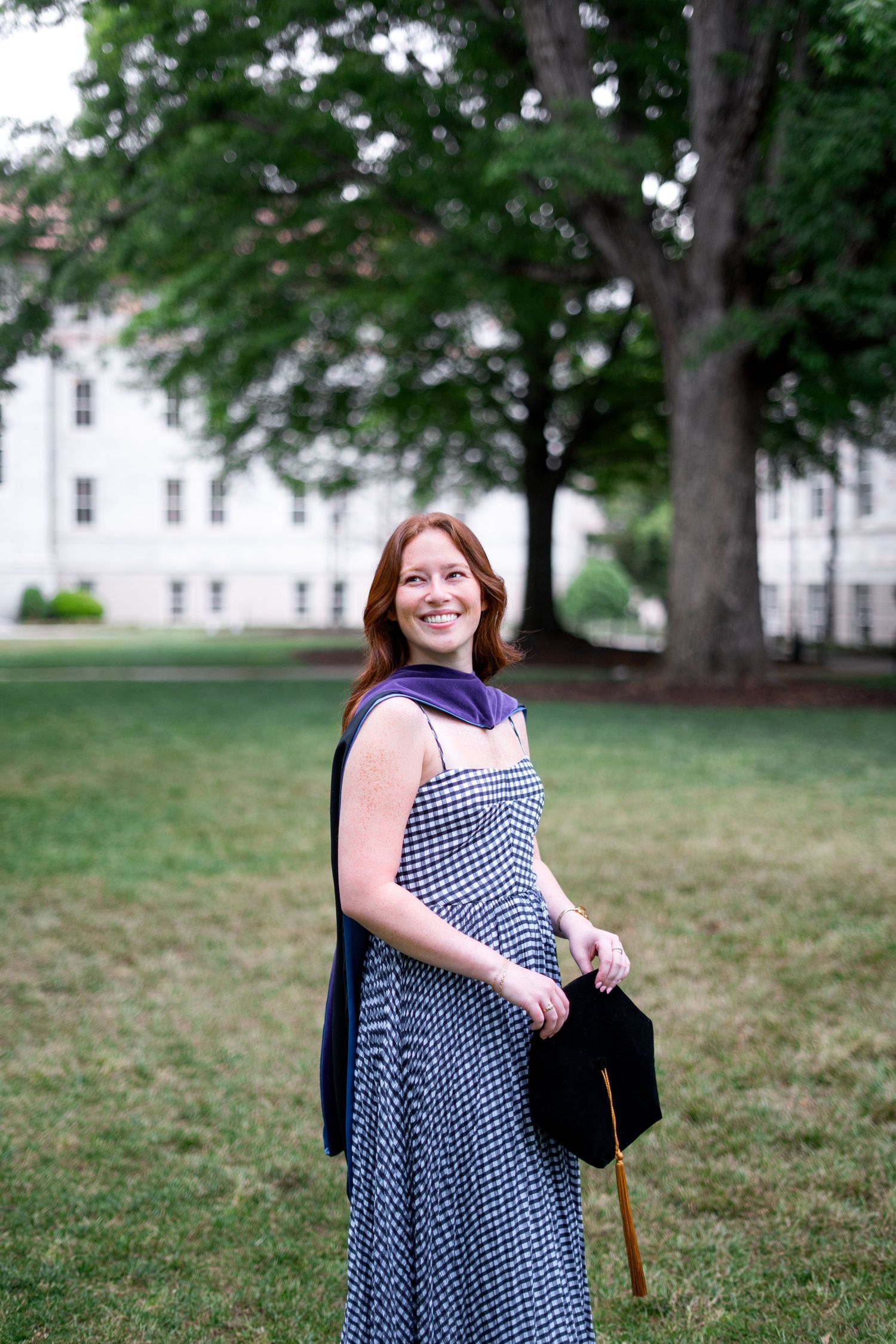 Side-by-side Atlanta graduation portraits showing how sunny and cloudy weather affect lighting and background detail
