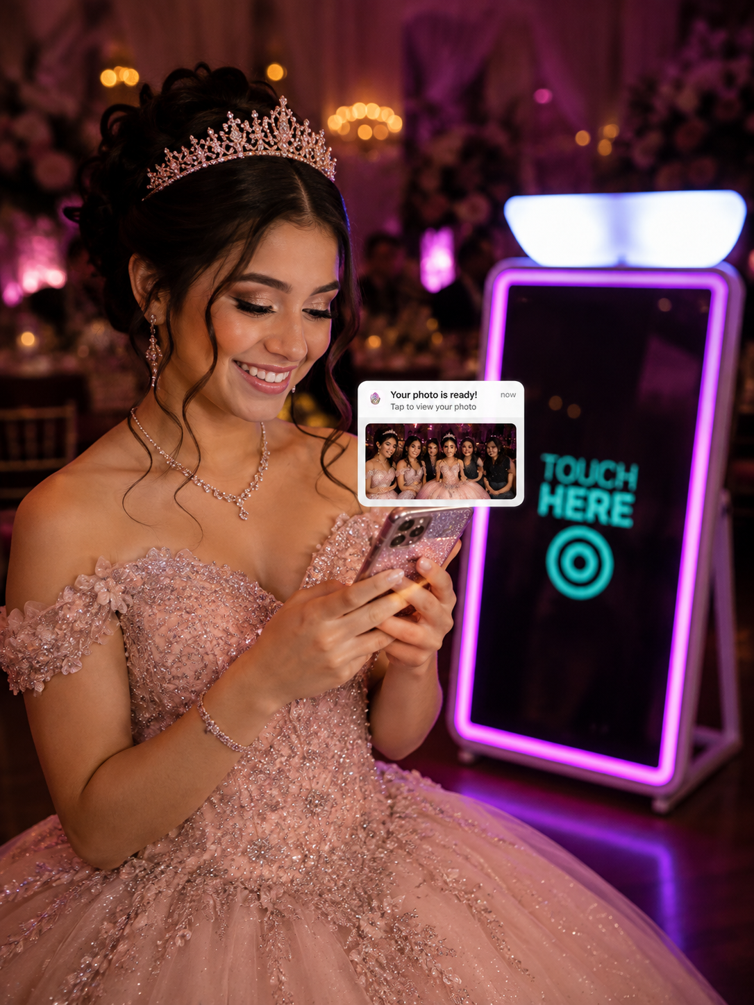 Dallas Fort Worth luxury Mirror Photo Booth rental with premium interactive entertainment for weddings Quinceañeras and special events