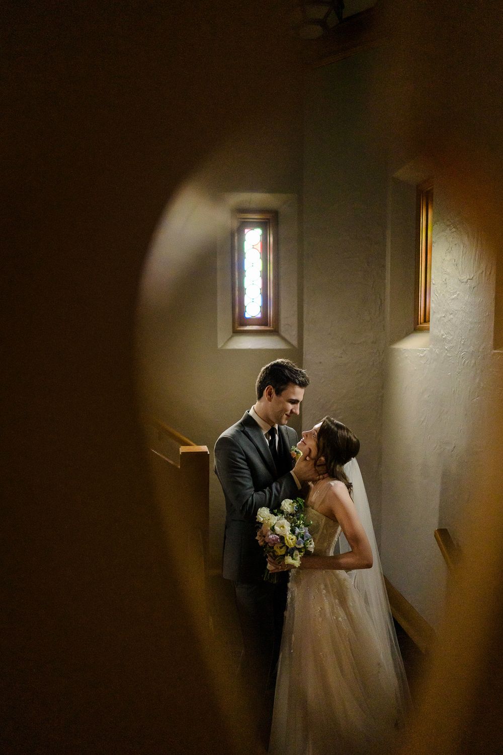 bride and groom gently look at each other at The Covenant at the Murray Mansion