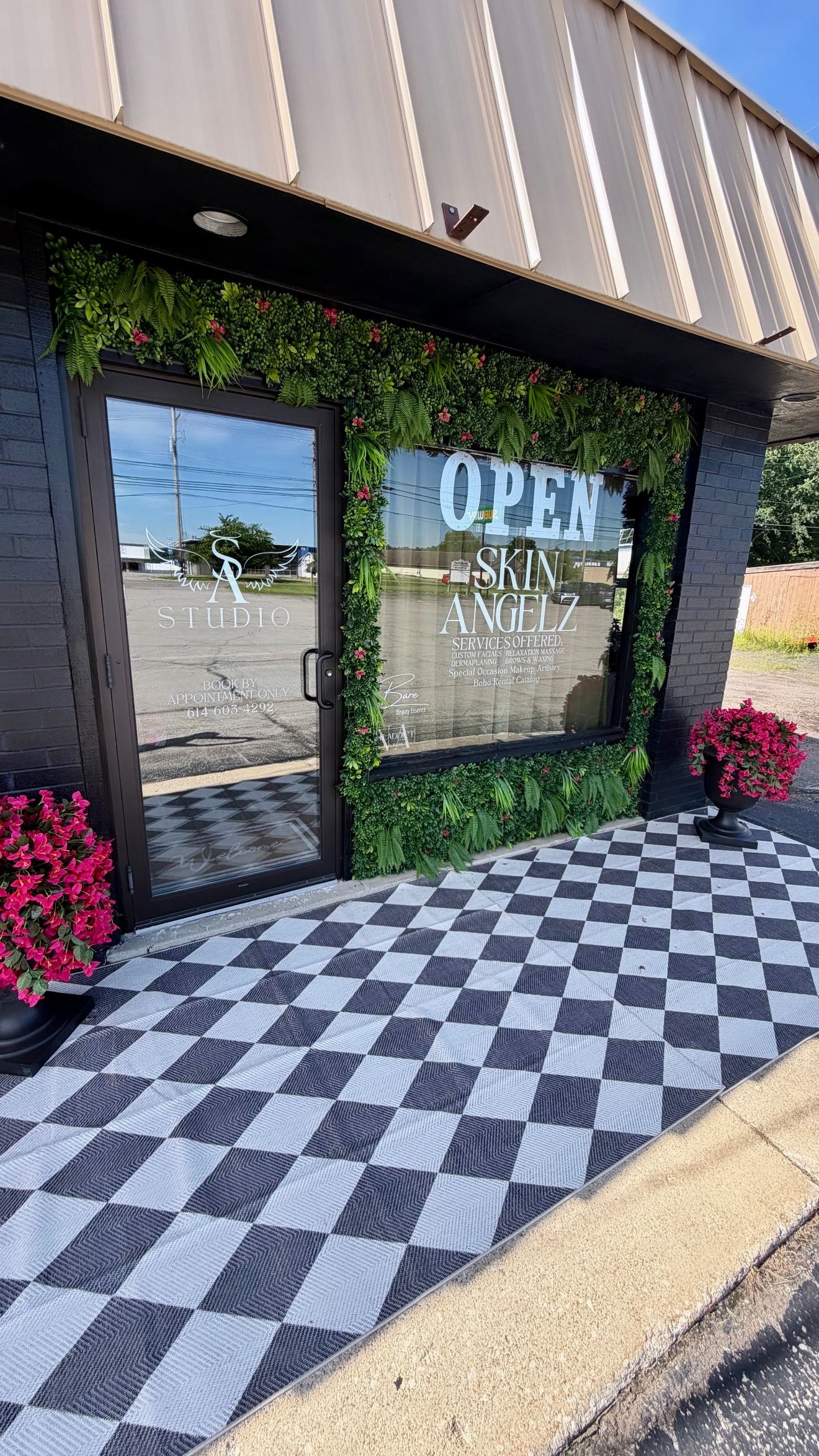 Outside of Skin Angelz Studio Business Store front, view from outside, main entrance