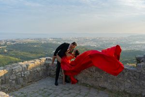 Red Flying dress photo session in KLIS CROATIA
