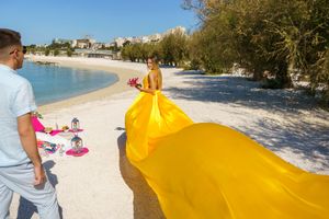 Official private Yellow Flying Dress Photo Session Split Croatia Znjan Beach