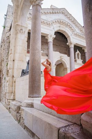 Red Flying dress photo session in Split CROATIA