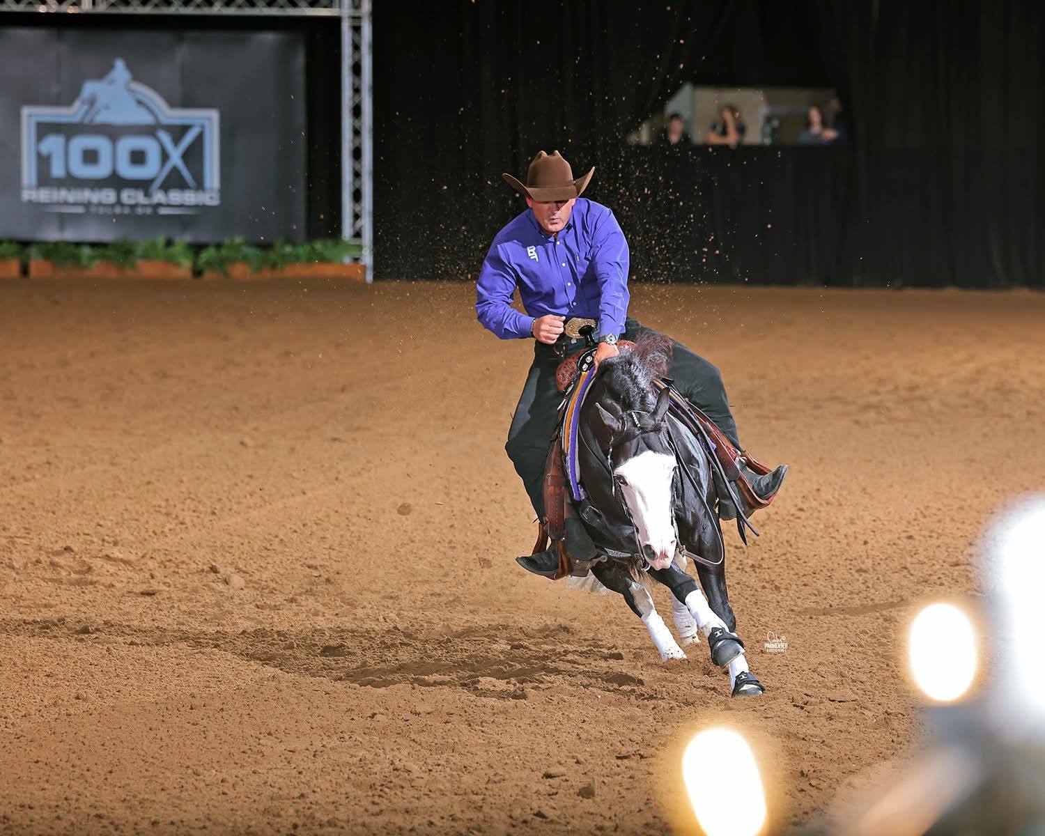 Reining horse performing the large fast circle