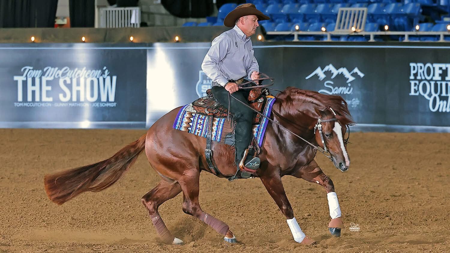 A reining horse performing spins
