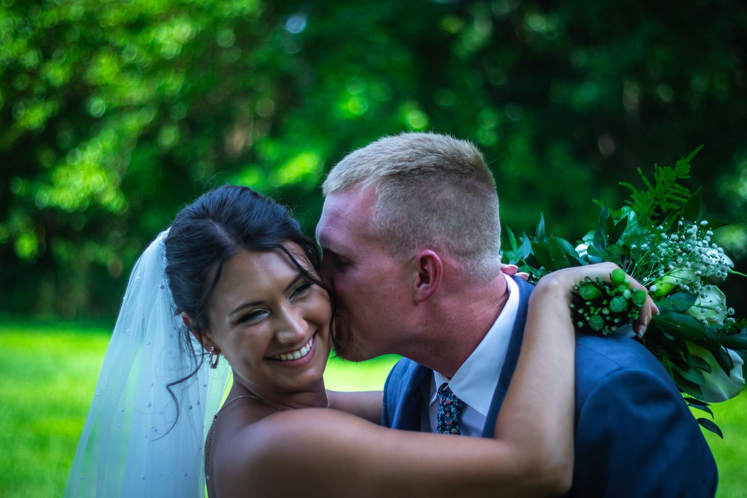 Couple's outside wedding photo